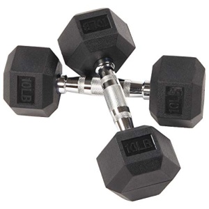 Signature Fitness Rubber Encased Hex Dumbbell, 10LB Pair