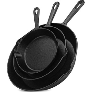 Utopia Kitchen - Saute fry pan - Pre-Seasoned Cast Iron Skillet Set 3-Piece - Nonstick Frying Pan 6 Inch, 8 Inch and 10 Inch Cast Iron Set (Black)